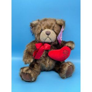 Vintage Applause 2 Tone Sweet Bear 10"  Brown Stuffed Plush Valentine Heart
